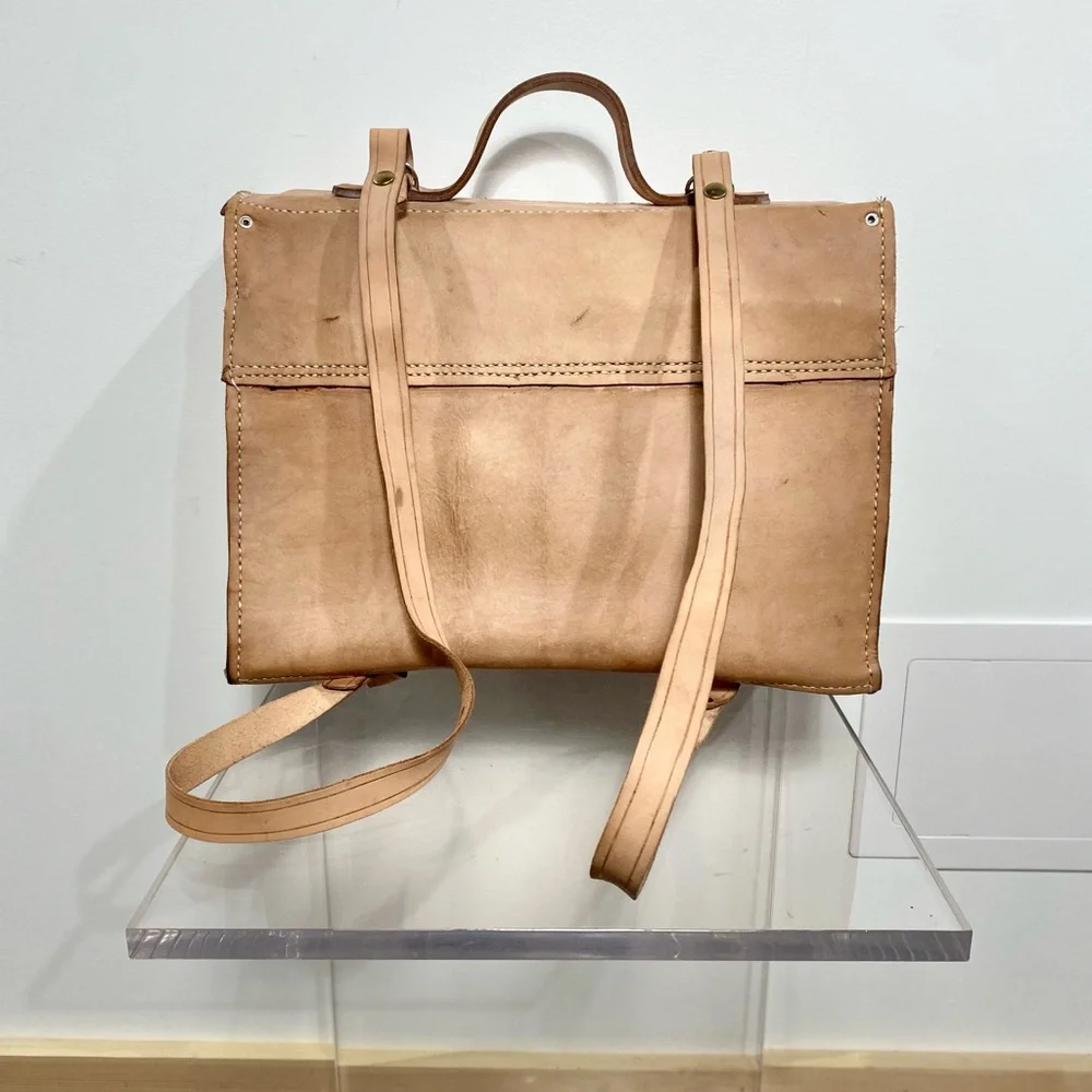 Natural Tan Leather Backpack Satchel